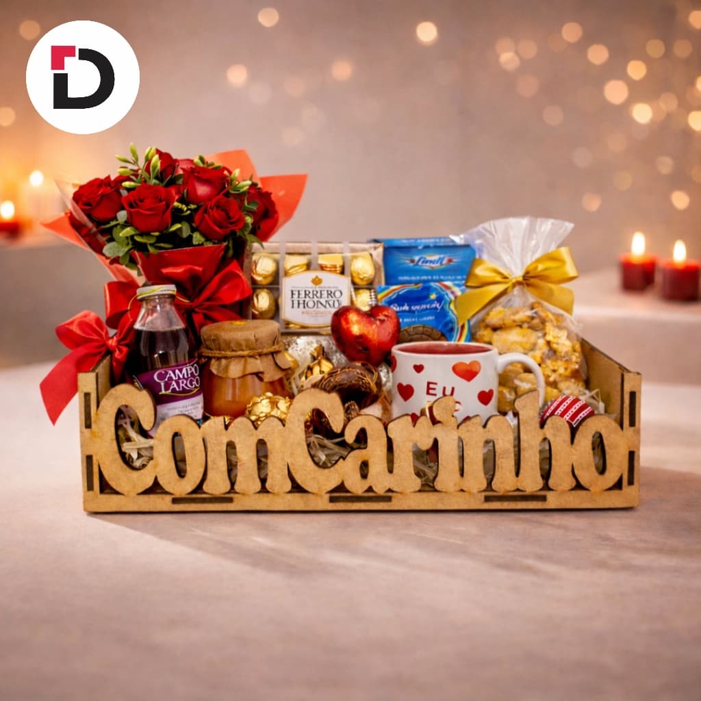 Kit  Bandejas MDF 20x15x5 Frase “Com Carinho” Organização Multiuso Presente Feminino Masculino Cestas Domestica cozinha
