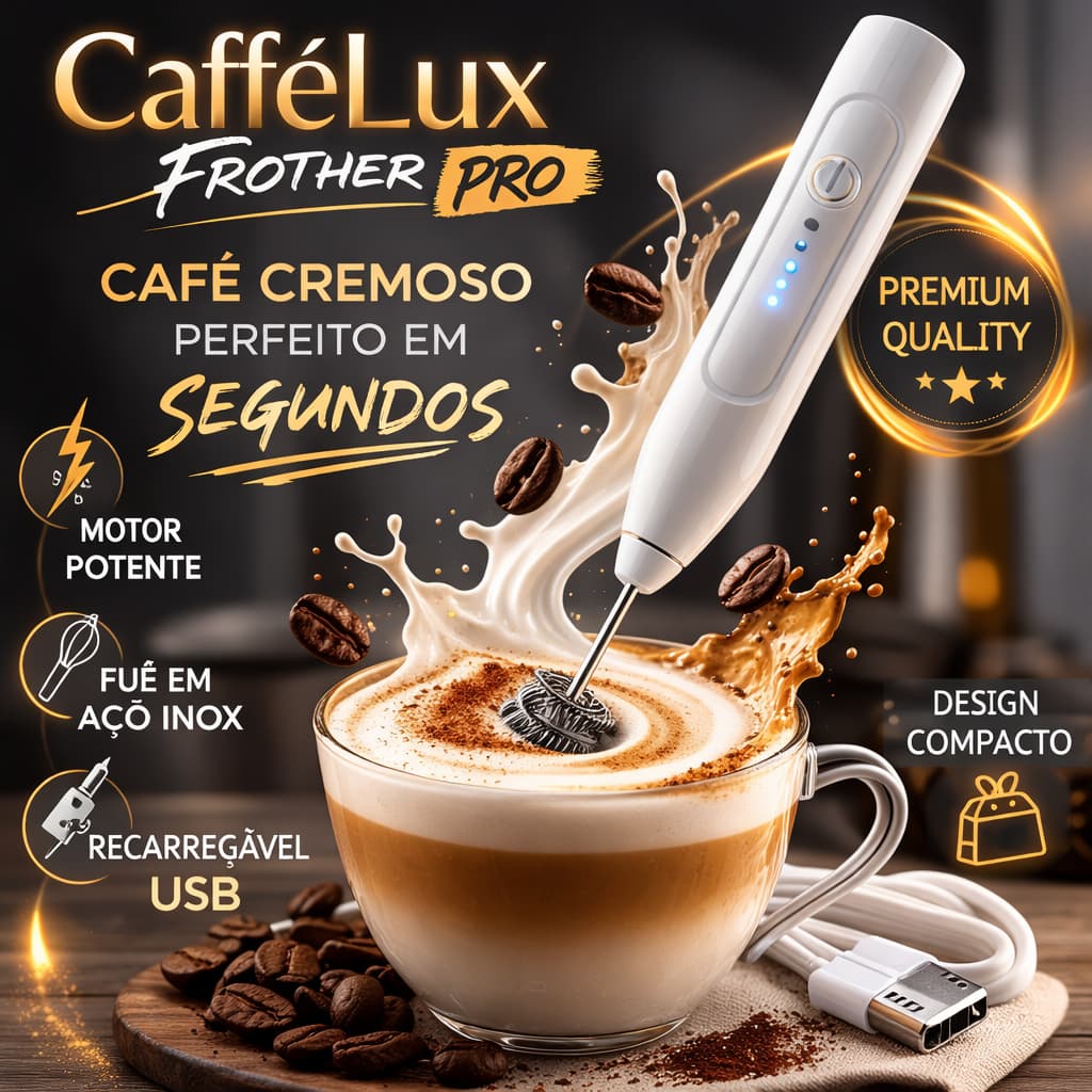 Mixer Elétrico Portátil - Recarregável USB - CafféLux Frother Pro | Espumador de Leite para Café, Cappuccino e Shakes