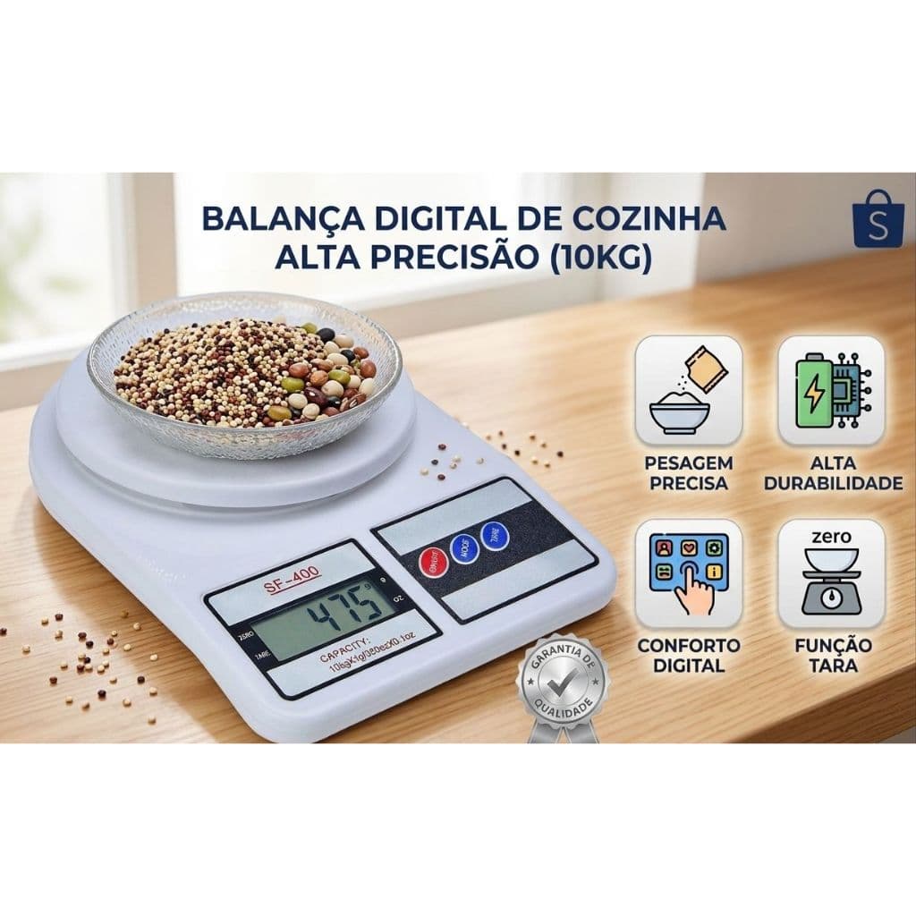 Balança Digital de Cozinha 10kg Alta Precisão Nutrição Dieta