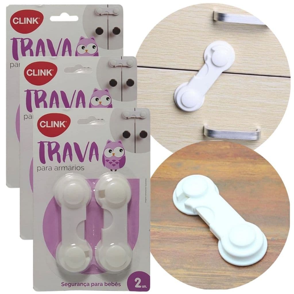 Kit 6 Trava Fecho Para Gaveta Armário Protetor Segurança Bebê Criança Multiuso De Plástico CK4026 - CLINK