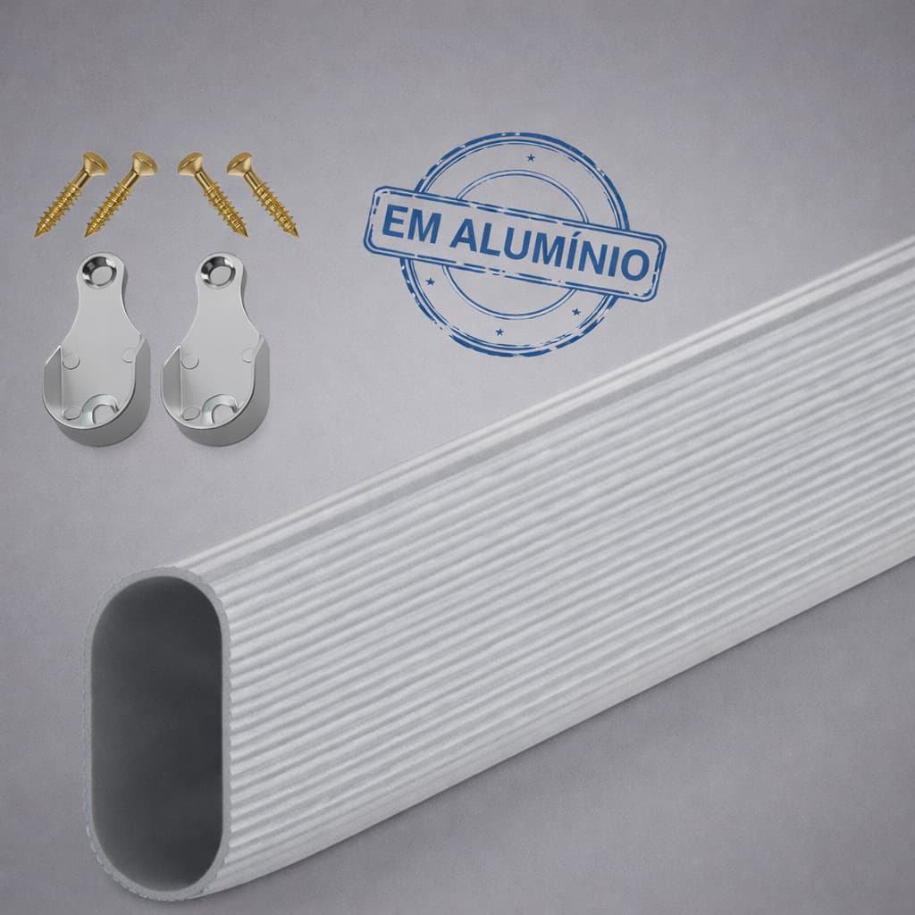 Tubo Cabideiro Oval Alumínio Frisado 50cm