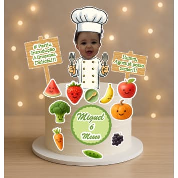TOPO TOPPER DE BOLO INTRODUÇÃO ALIMENTAR . TOPO DE FRUTAS E LEGUMES, PARA MESVERSÁRIO.
