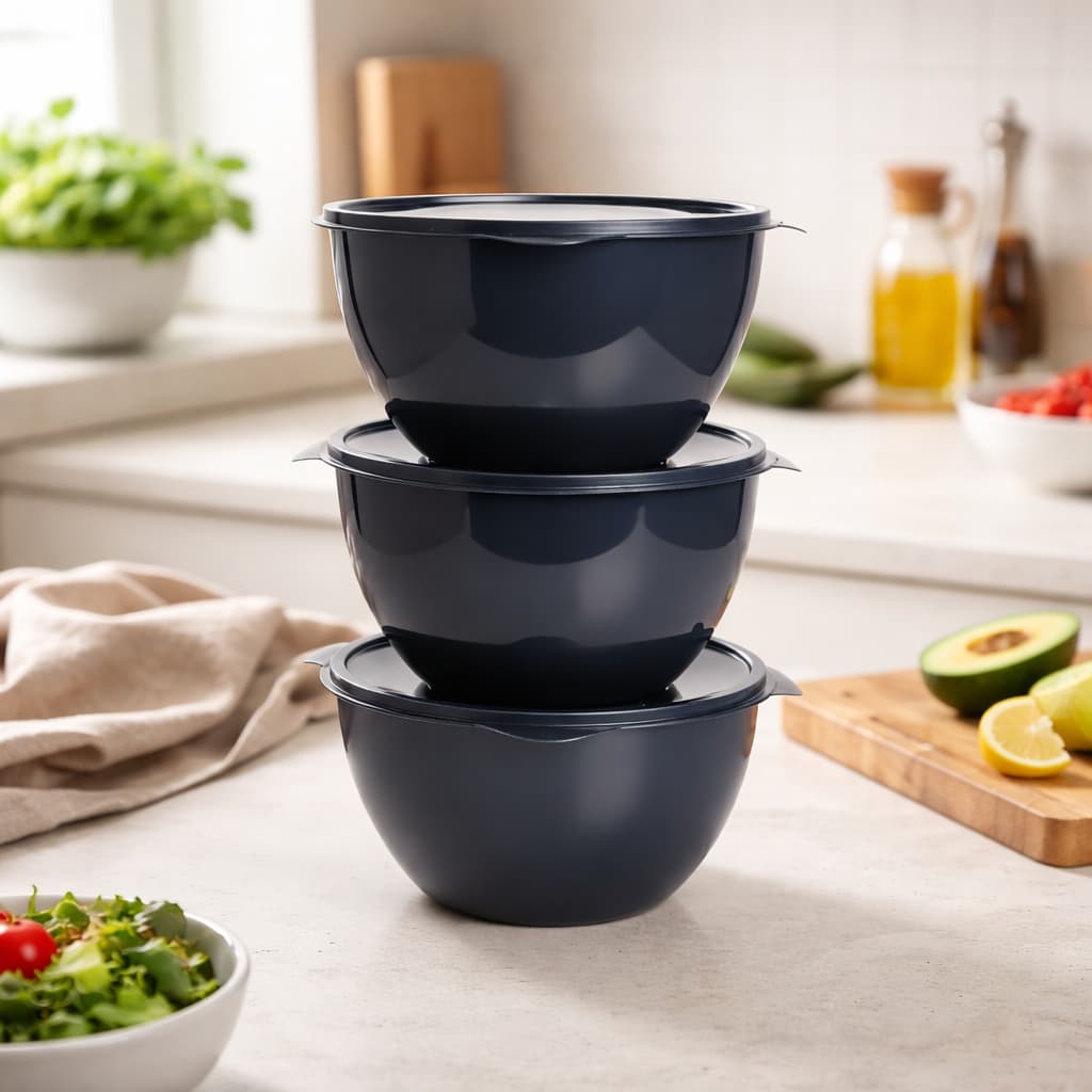 Bowl Saladeira 5,5 Litros Com Tampa Gigante Plástico Tigela Grande Cozinha Kit - 3 Unidades