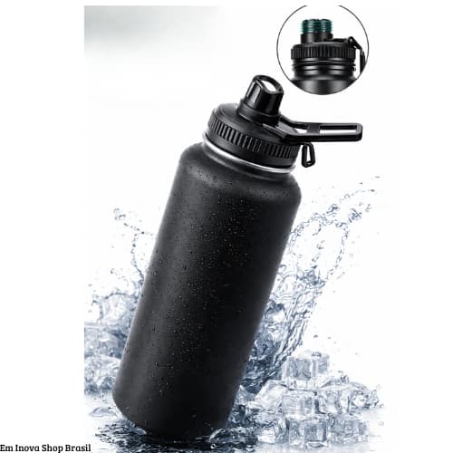 Garrafa Térmica Premium 800ml Inox Isolada a Vácuo – Tampa Anti Vazamento Preta