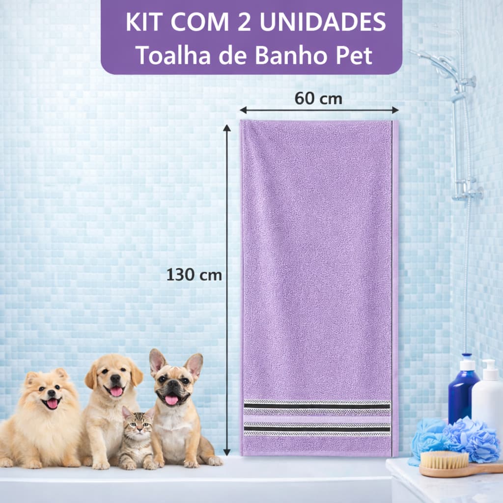 Kit 2 Toalhas Pet Banho Algodão Alta Absorção Secagem Rápida para Cachorro e Gato Pet Shop