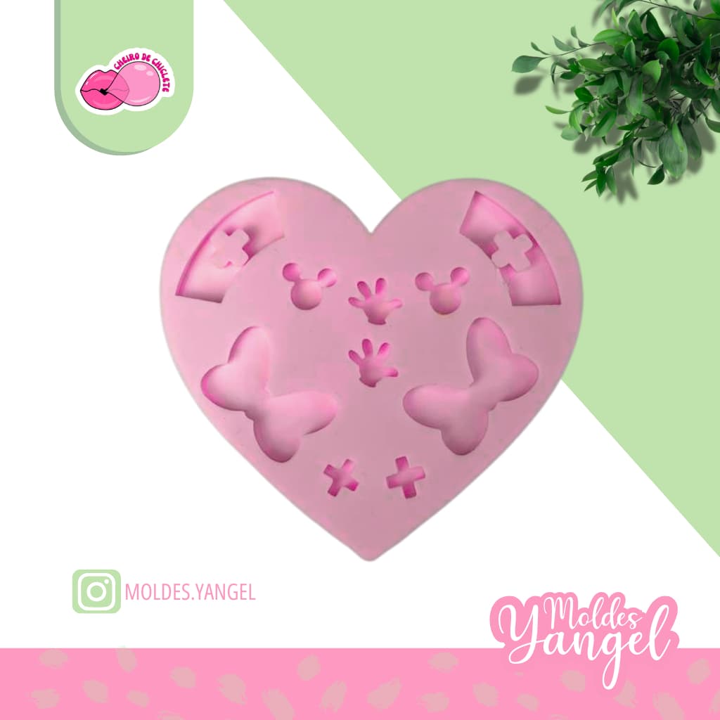 Molde Silicone Cavidades Variadas – Resina Epóxi – Porta Crachá (Chapéu de Enfermeira, Laço e Botões)