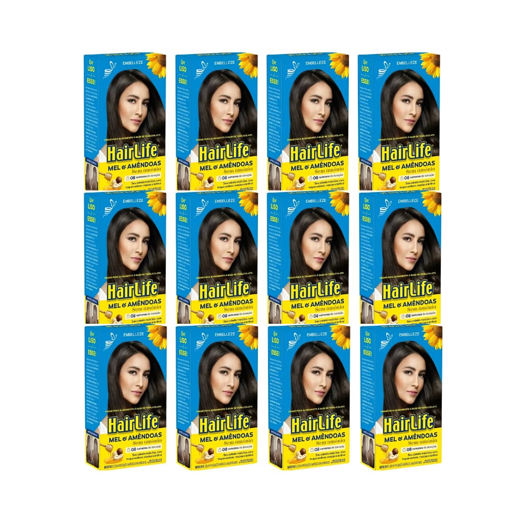 Hairlife Mel e Amendoas Creme para Alisamento Sem Amônia Kit com 12 unidades