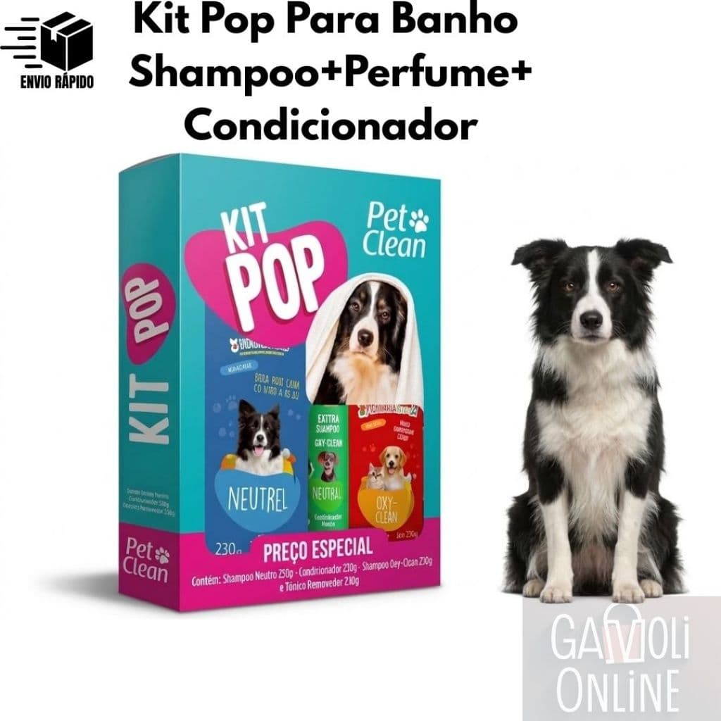 Kit Banho Pet Shampoo 700ml Condicionador 250ml e Perfume 120ml Pet Clean Higiene Completa Cães e Gatos