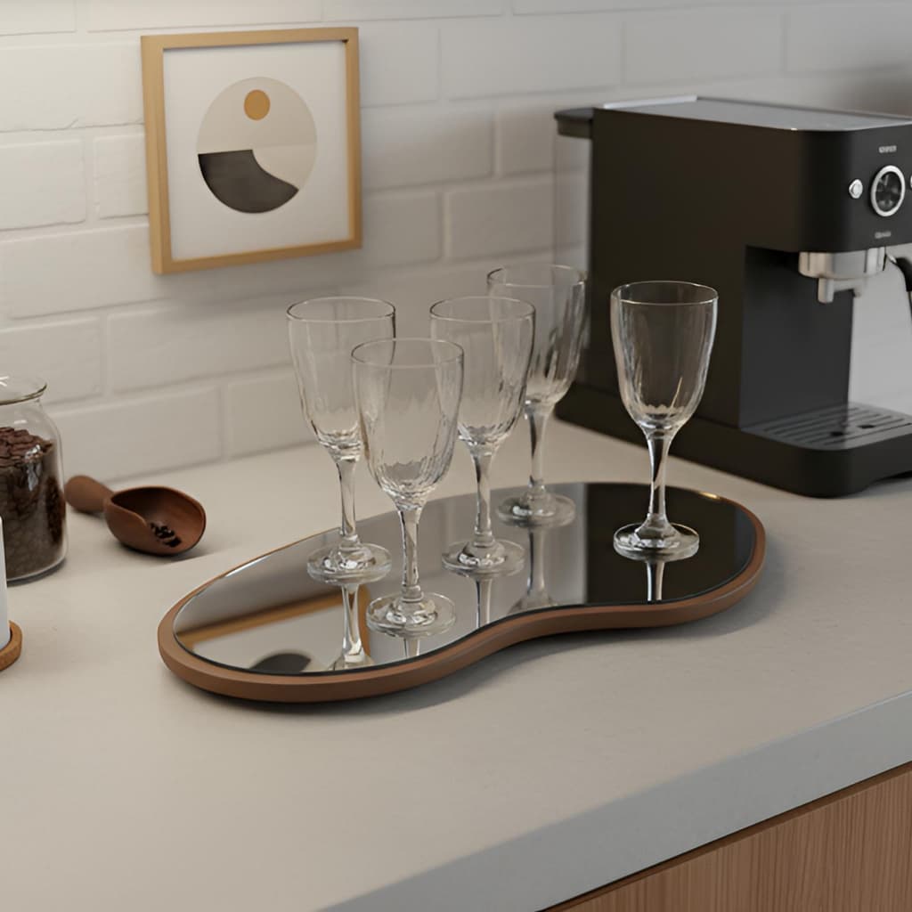 Bandeja Espelhada Decorativa Freijó Luxo Orgânica Multiuso Sala Bar Lavabo Banheiro Café