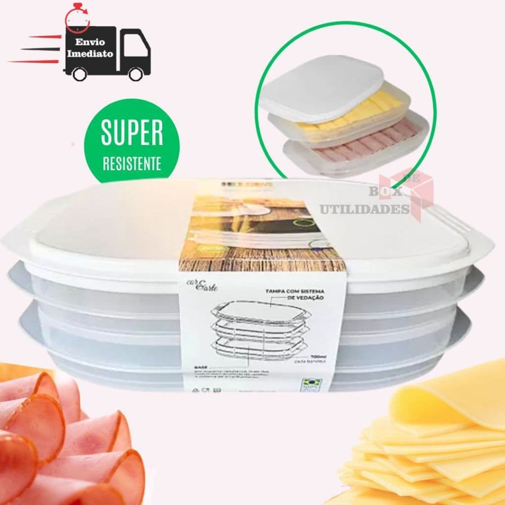Conjunto Porta Frios Duplo Empilhável 1400ml Cores Variadas