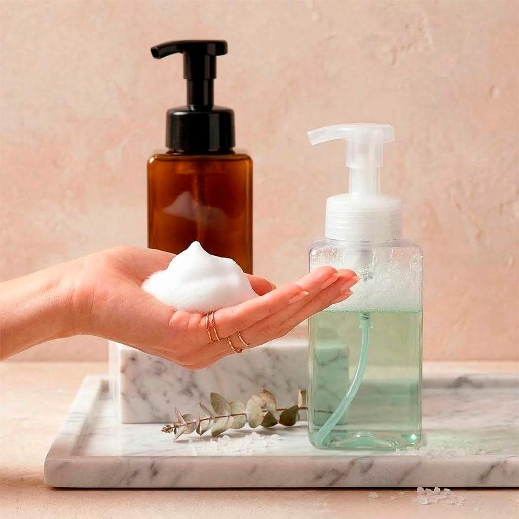 Dispenser Porta Sabonete Liquido Espumador Âmbar e Transparente Preto 450ml Banheiro Lavabo