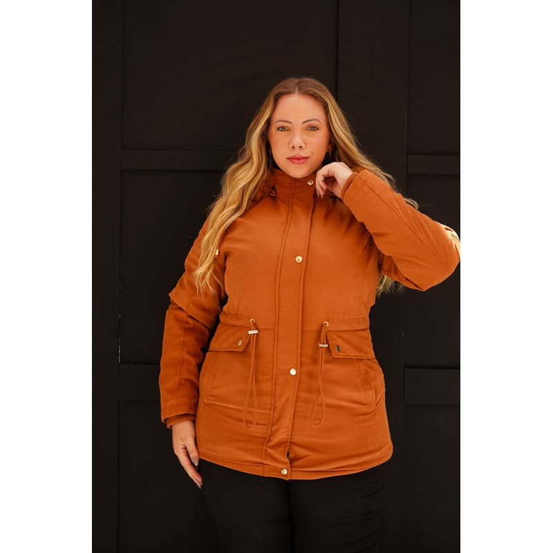 Jaqueta Parka Sarja Forrada Plus size | Capuz Removível | Casaco de Frio