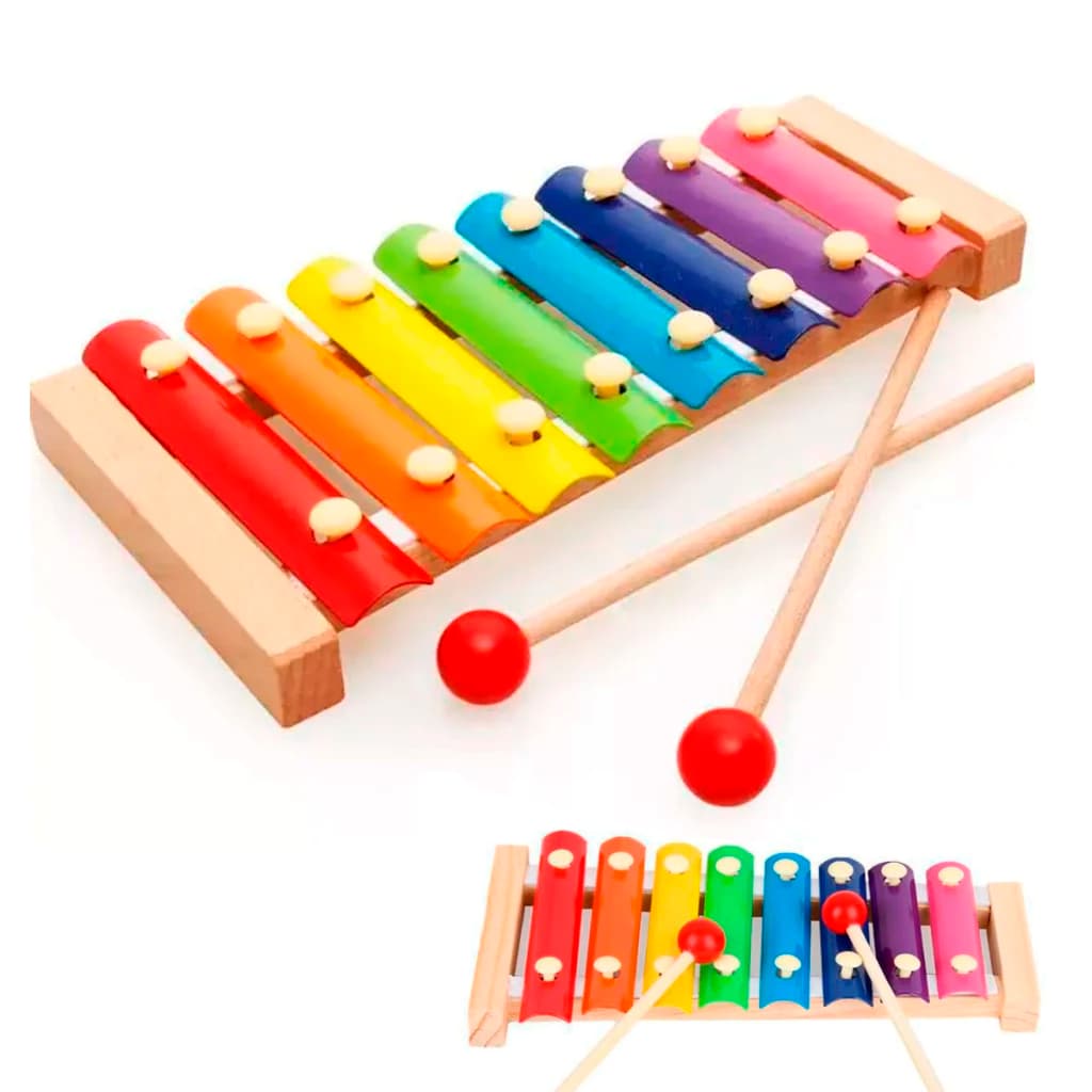 Xilofone Instrumento Musical Infantil  Pedagógico Colorido 8 Notas C/2 Baquetas