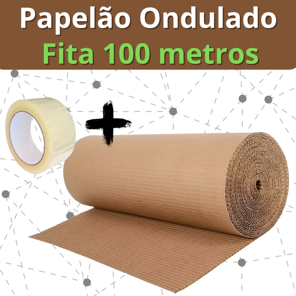 Rolo Papelão Ondulado Bobina 60cm X 10m Para Ecommerce Embalagem Mudanças Proteção Brinde Fita Durex