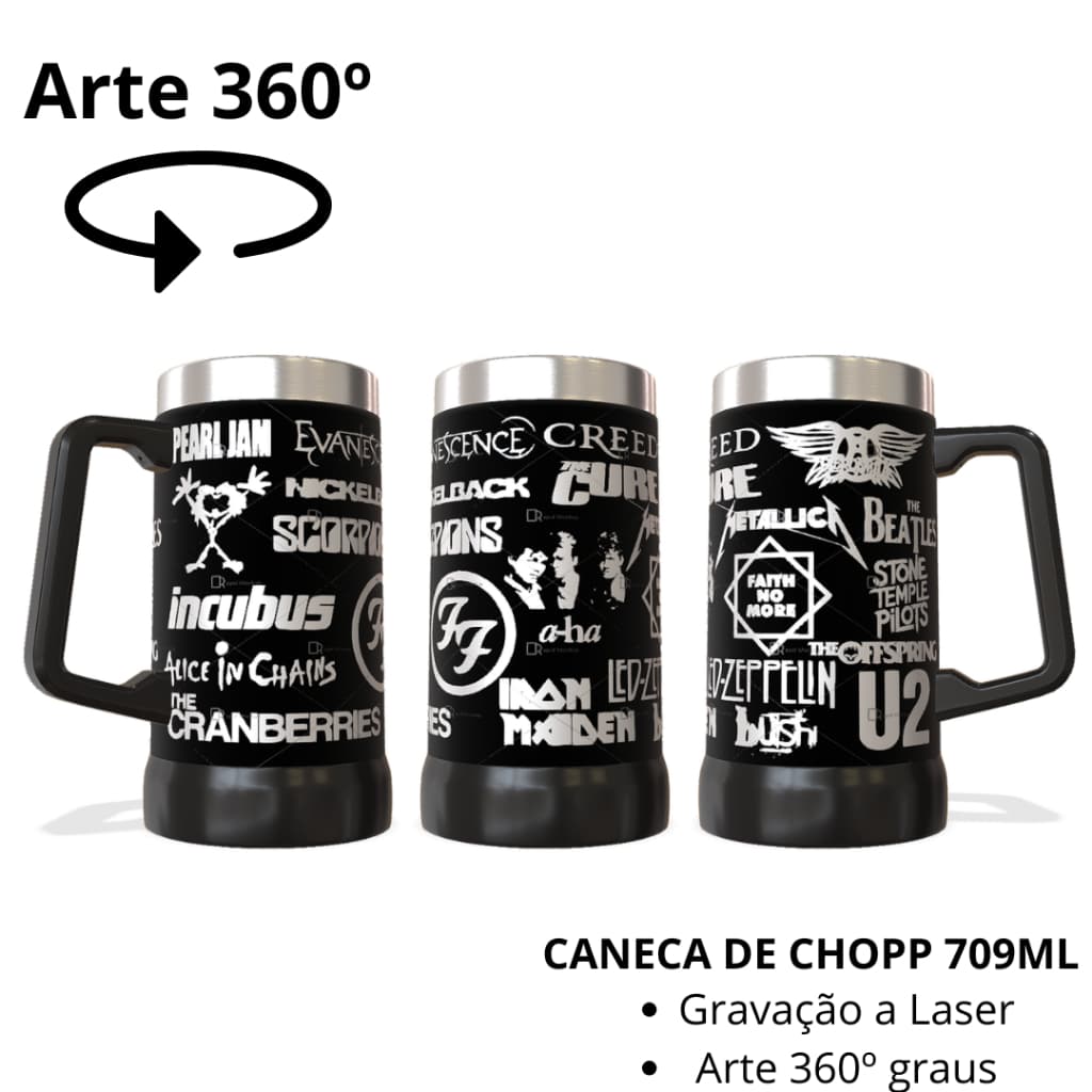 Caneca Térmica de chopp 709ml arte 360graus a laser Tema: Banda de Rock Gótico bandas antigas Classico Cuia 350ml