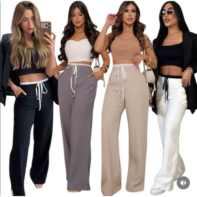 Calça Bicolor Pantalona Feminina Cos Duplo A Calça Mais Usadas Pelas Famosas Esportiva Moderna Causal