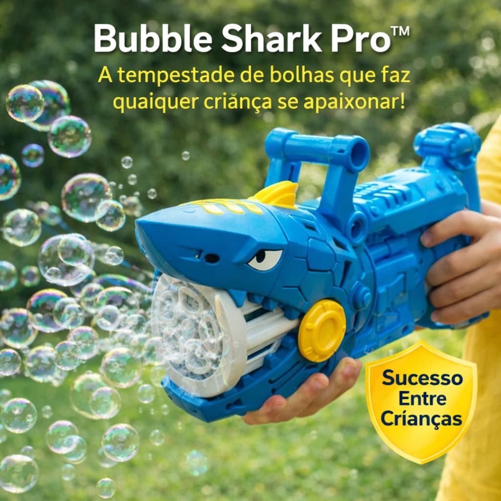 Pistola de Bolhas Tubarão Bubble Shark Pro Máquina Automática de Bolhas Infantil Brinquedo Criança