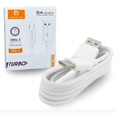 Cabo Usb-c Turbo Reforçado Carga Rápida E Transmissão Dados Branco