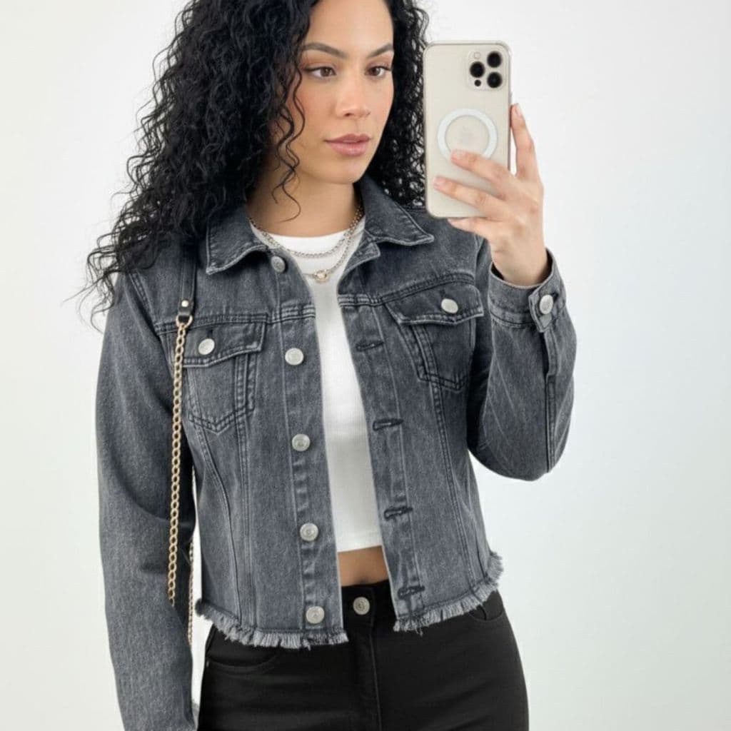 Jaqueta Feminina Jeans Casaco Jaquetinha Cropped Manga Longa Com Lycra  Original Estilosa Casual