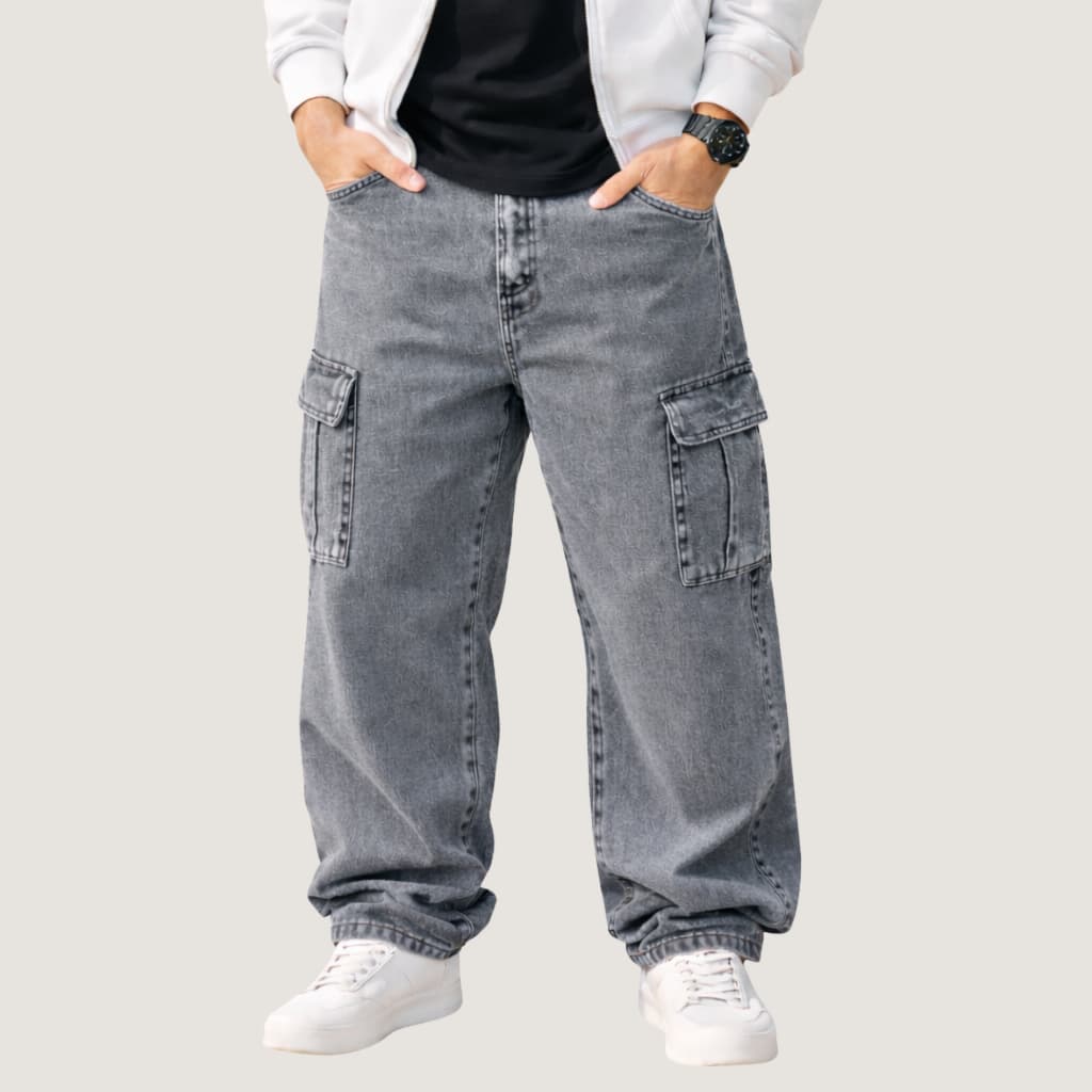 Calça Cargo Grafite Bolso Lateral Street Urbano Estilo Rua Streetwear Estonada Cinza Grafite