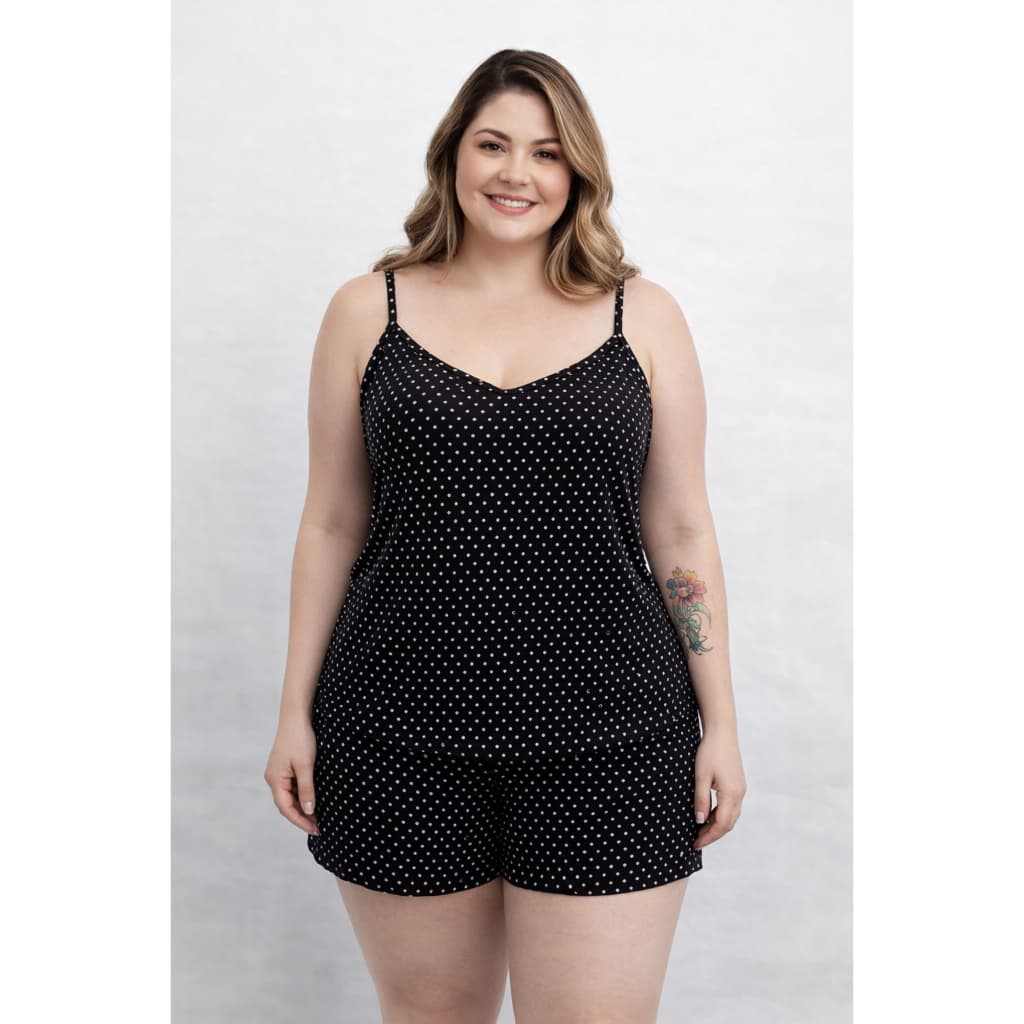 Pijama Plus Size Feminino Conjunto Camisa Shorts Estampa Bolinhas