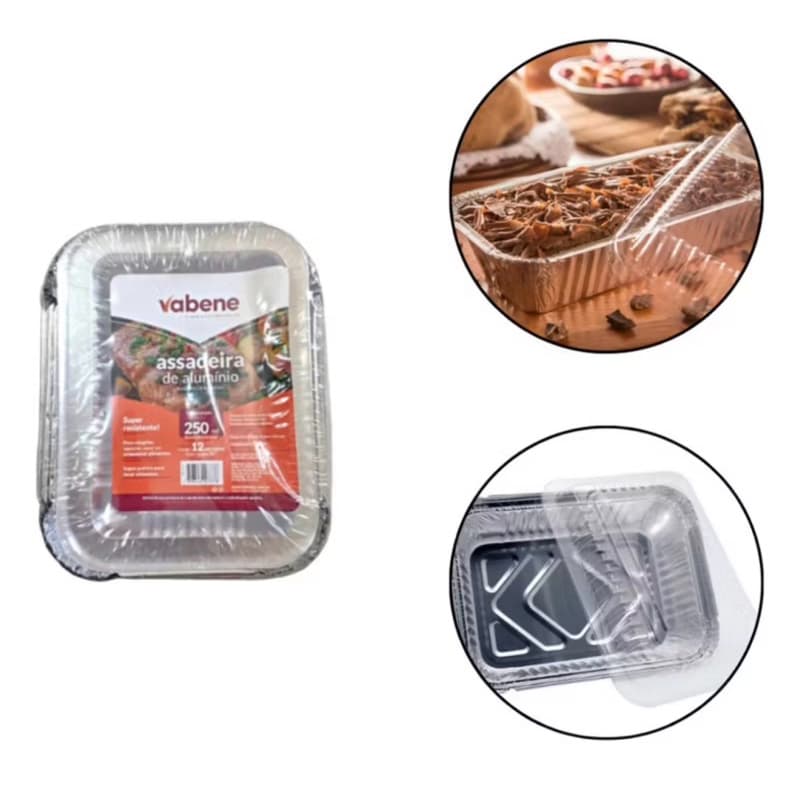 12 Unid. Assadeira 250ml Vabene com Tampa Pet