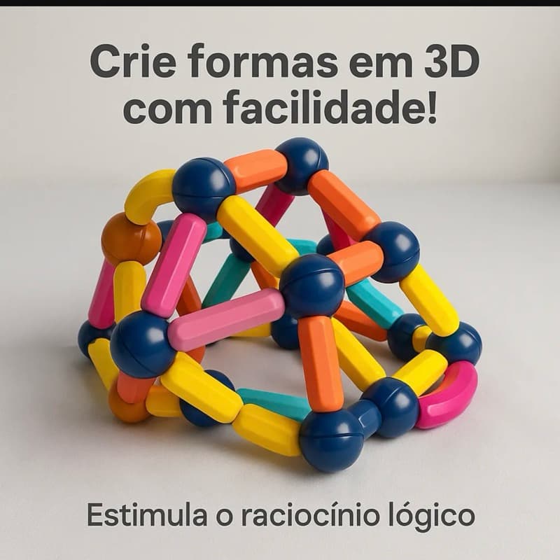 Blocos Magnéticos 106 Peças Bastões e Bolas Brinquedo Educativo Infantil Magnetic Sticks Montar Criativo 3+