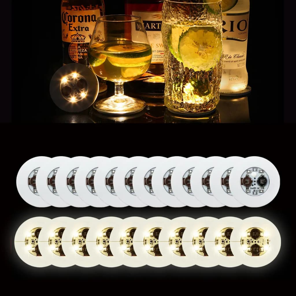 Kit 20 Adesivo Led Base Luminosa P/garrafas Copos Luz Pisca