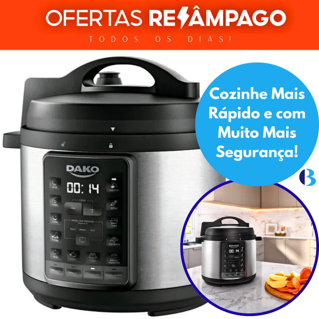 Panela De Pressão Elétrica Dako 6L 1000W 127V Multifunções 11 Programas – Cozinha Rápido E Seguro!