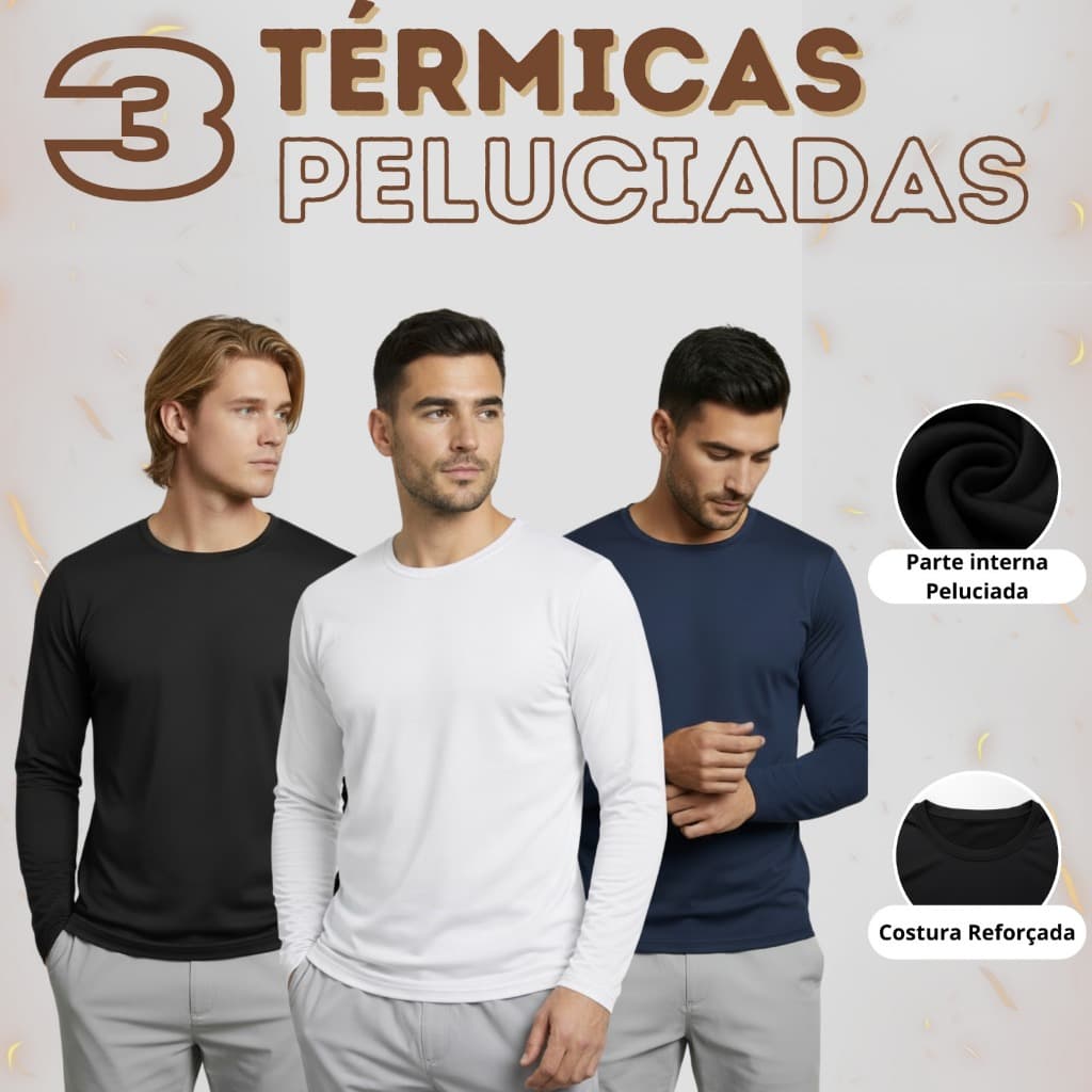 Kit 3 Blusas Térmicas Peluciadas Masculinas – Segunda Pele Quentinha para Dias Frios