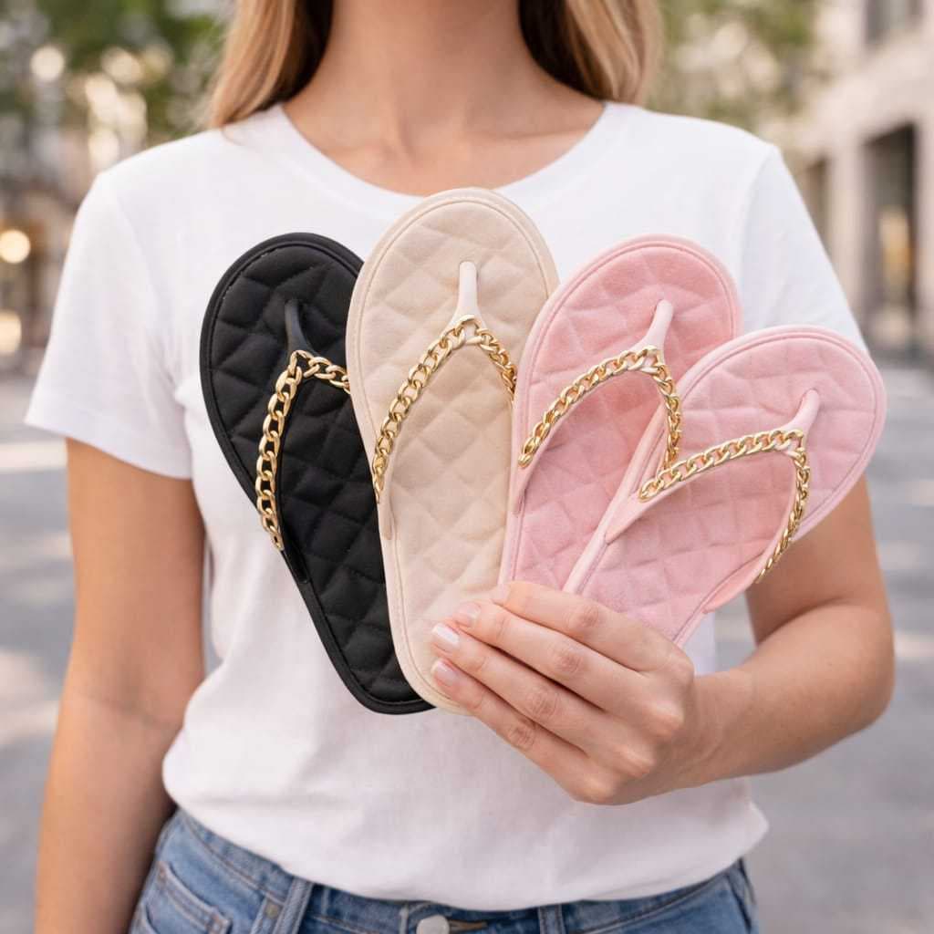 Chinelo Feminino com Corrente Dourada | Delicadeza com um toque de luxo |Confortável e Elegante | Tam. 33 ao 39