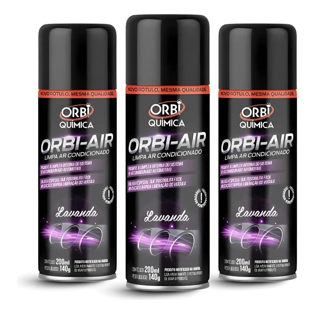 Kit 3 Spray Limpa Ar condicionado Auto Orbi Air Lavanda 200ml
