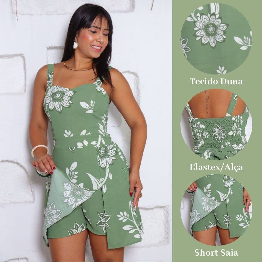Macaquinho Feminino Duna Estampado Floral Alça Grossa  Elastex Nas Costas - Varias Cores - M ao G