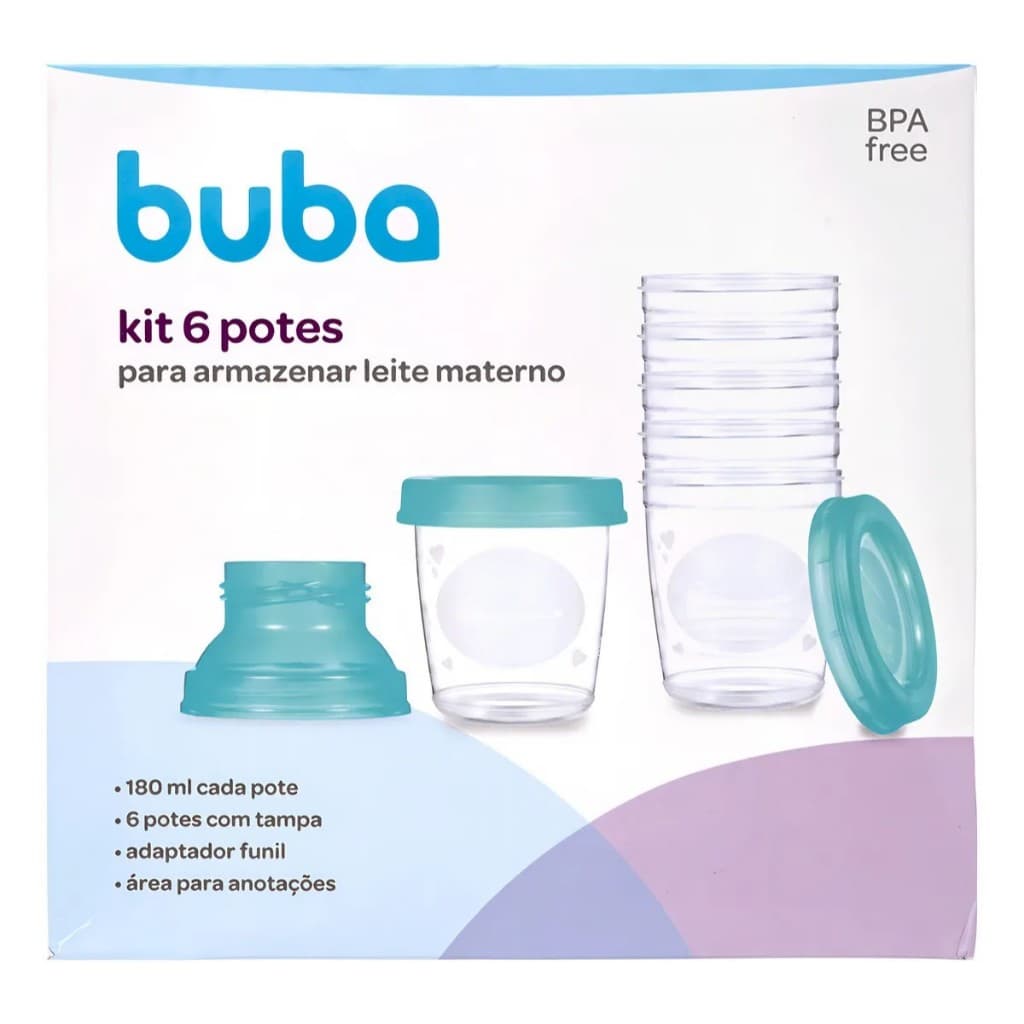 Kit 6 Potes Para Armazenar Leite Materno Da Buba Bebe 180ml