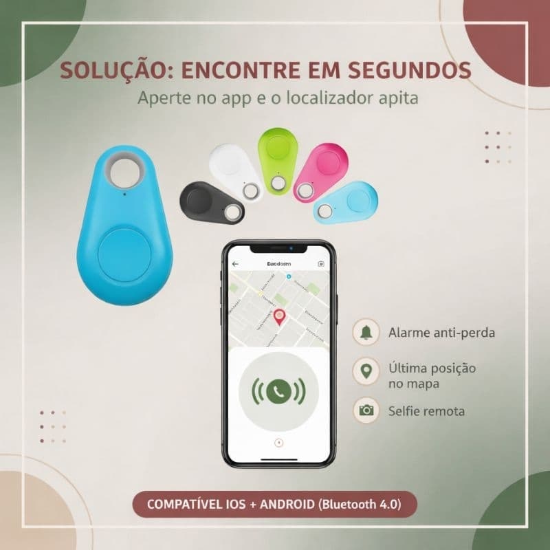 Chaveiro Rastreador Bluetooth com Alarme Anti-Perda Localizador de Chaves Carteira Bolsa Mala Pet Idoso Criança