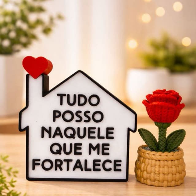 Placa Decorativa Frase Bíblica – Tudo Posso Naquele Que Me Fortalece | Decoração de Casa - Presente