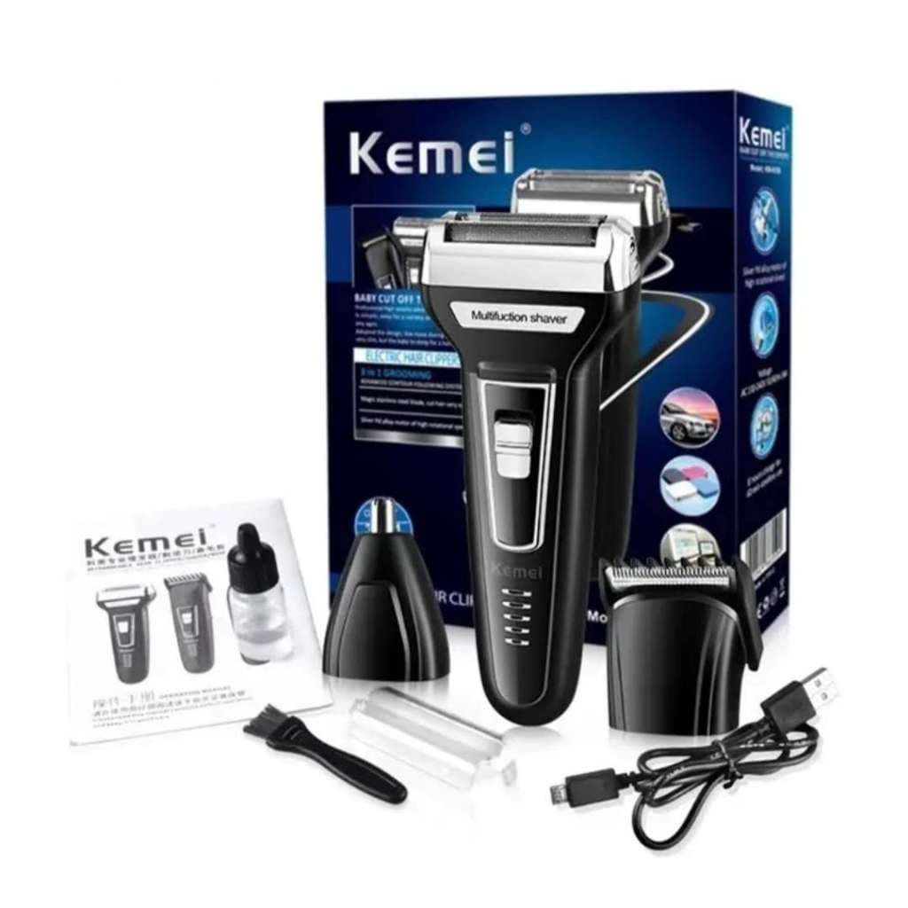 Máquina de Barbear 3 em 1 Kemei KM-6558 para Nariz, Barba e Pelos do Corpo