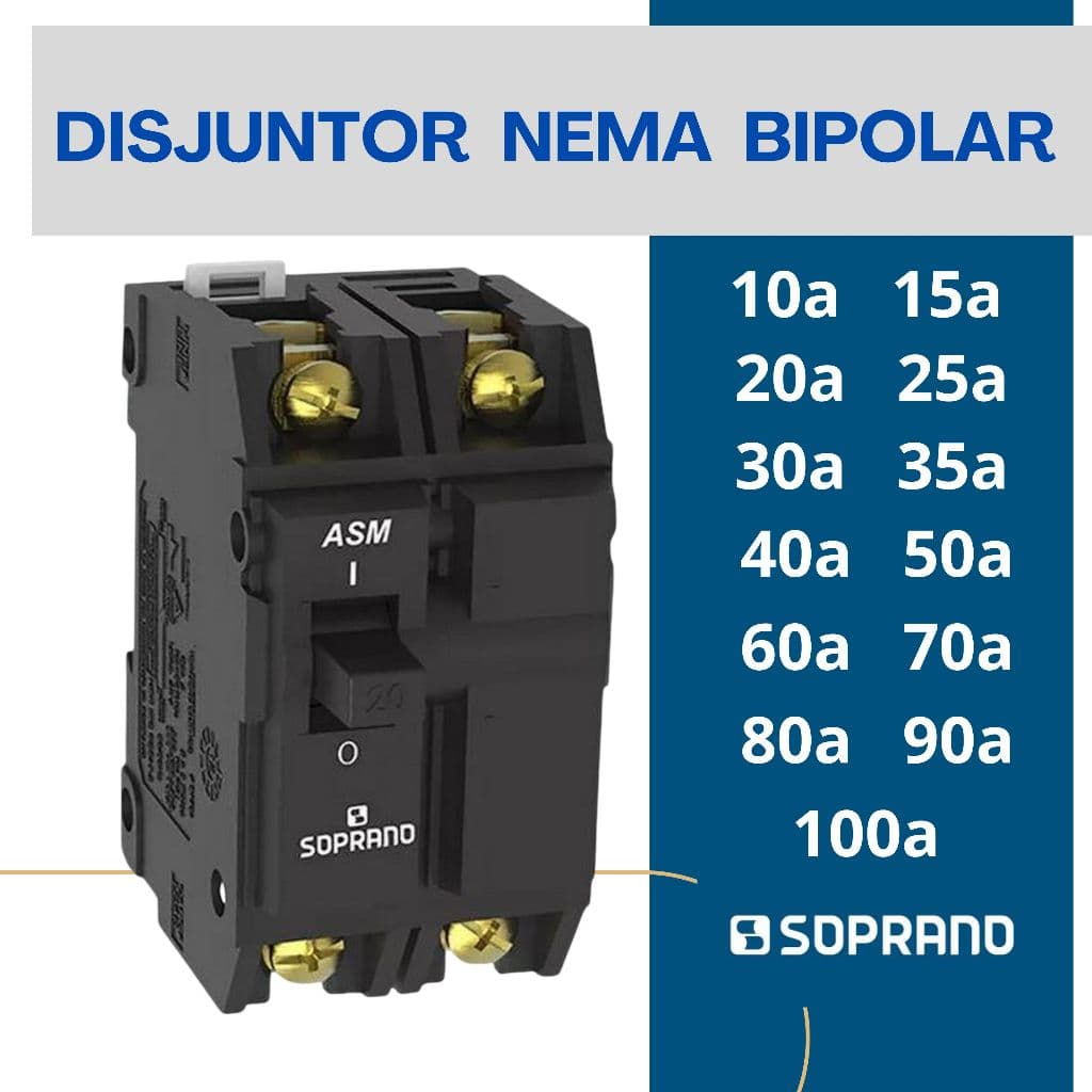 Disjuntor Nema Bipolar Bifasico 1p preto  Asm1 Soprano
