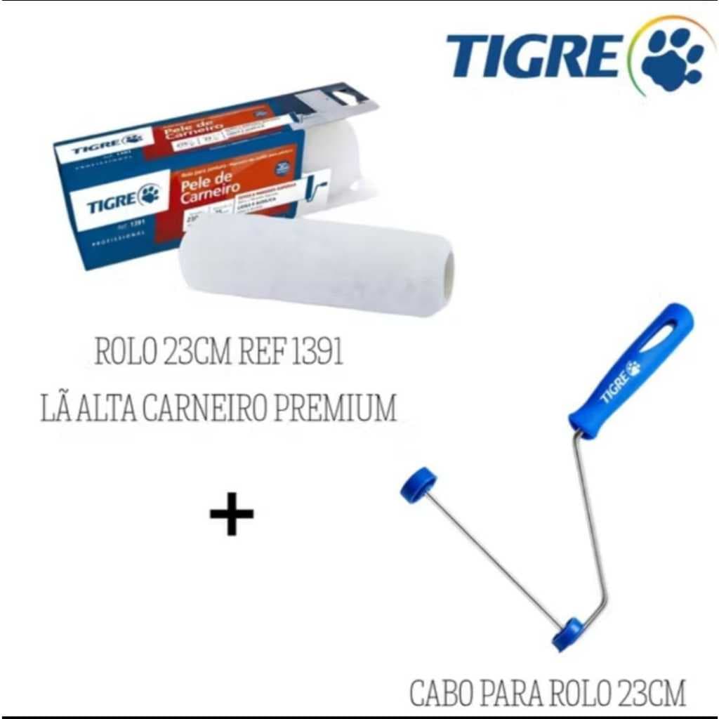 Escolha Item (Cabo/Rolo/ou Kit) - Rolo de Lã de Carneiro Alta Premium 23cm Ref. 1391 - Cabo 23cm Tigre