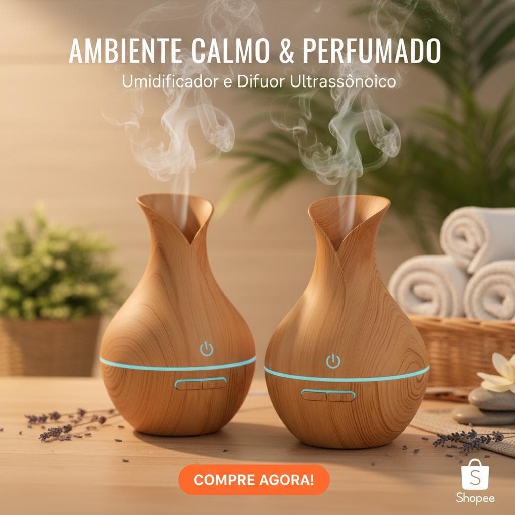 Umidificador Vaso Aromatizador Ultrassônico Tipo Madeira Usb Com Led Colorido