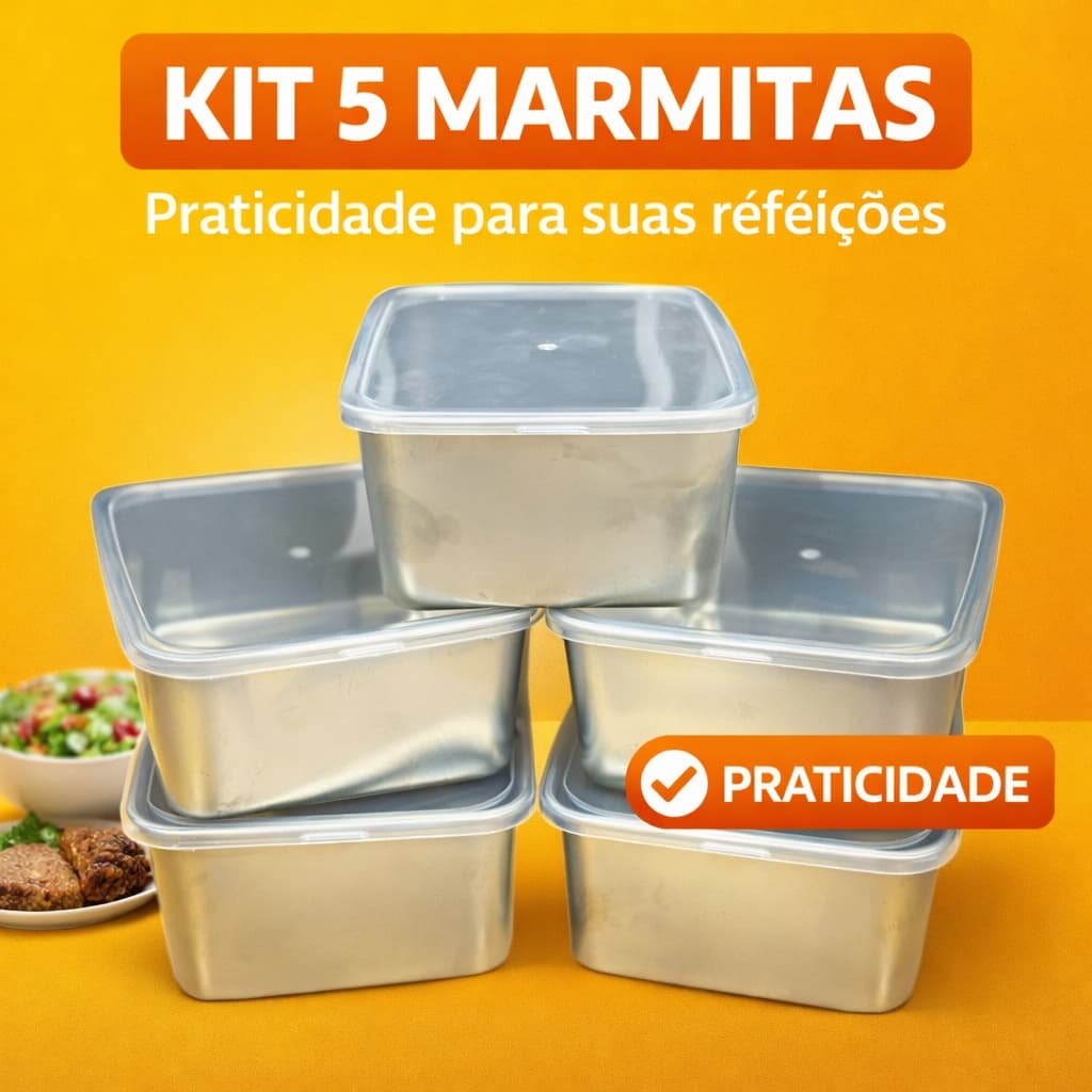 Kit 5 Marmitas Alumínio Pequenas com Tampa