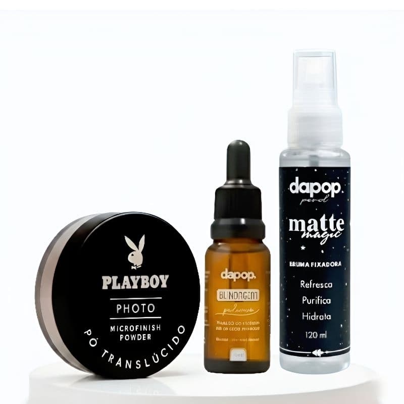 Kit Maquiagem Blindagem Dapop + Pó Translúcido Playboy + Bruma Matte Dapop ou Miss Rosê - Envio Imediato