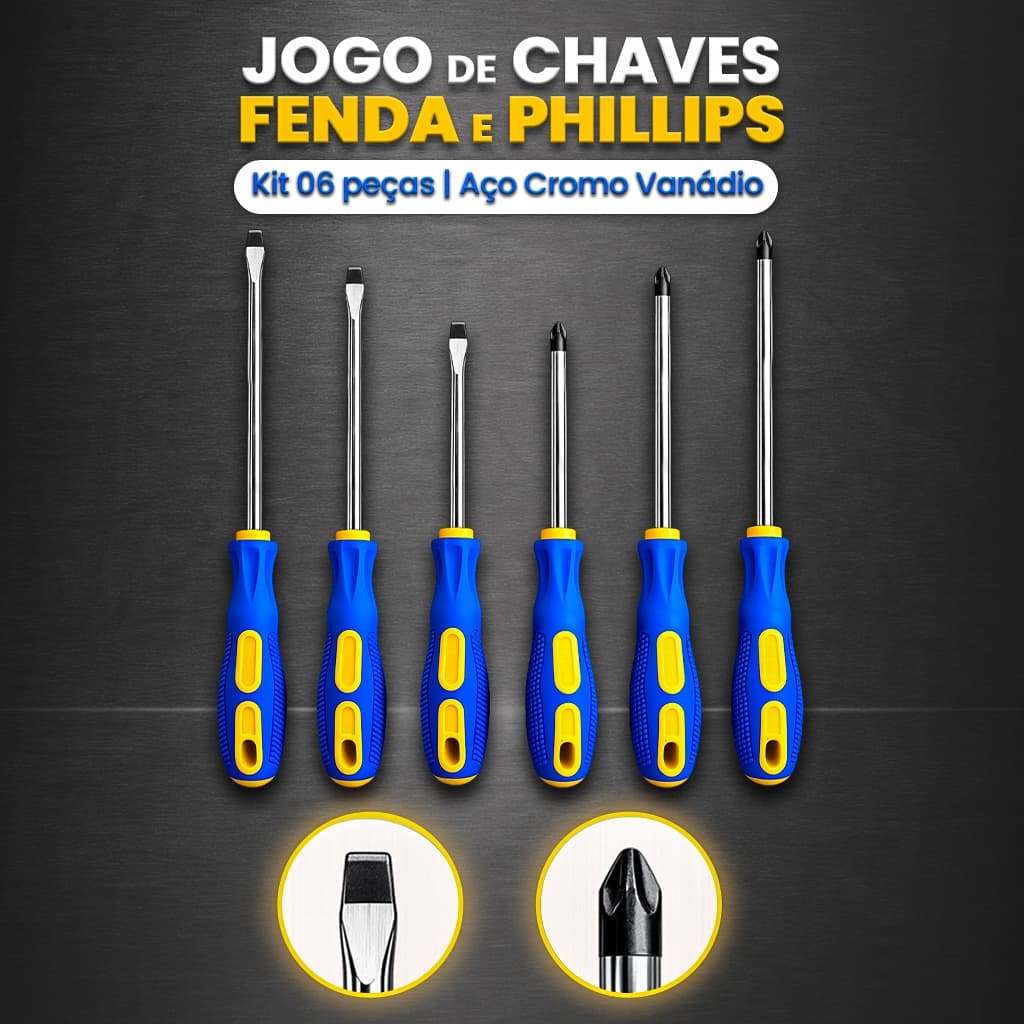 Jogo de Chaves de Fenda e Phillips 6 Peças – Aço Cromo Vanádio com Ponta Magnética