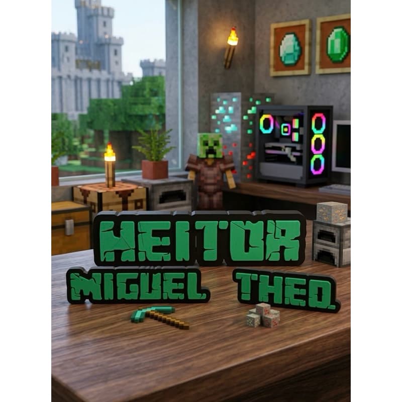 Placa Letreiro Nome Personalizado Minecraft Decoração Gamer Setup