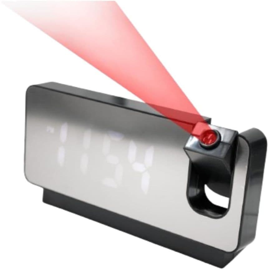 Relógio Despertador de Mesa com Projetor LED e Visor Espelhado | Display Digital, Hora na Parede, Alarme e Temperatura