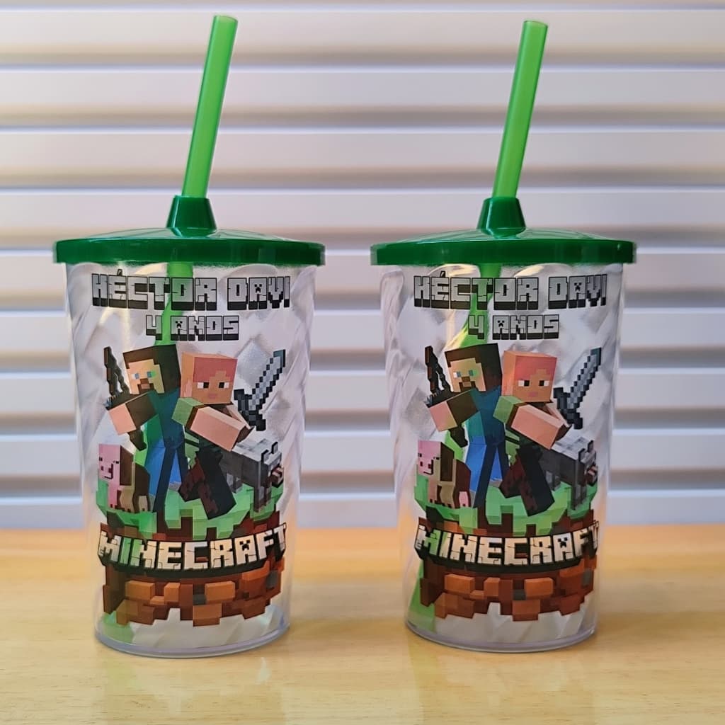 Copo twister Personalizado Minecraft 500ml com tampa e canudo - Copo shake/Lembrança festa infantil