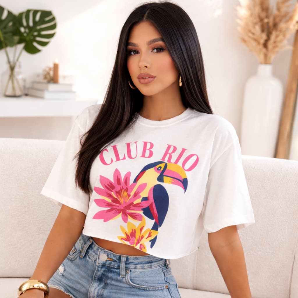 Cropped Oversized Feminino Estampado Club Rio Conforto e Modernidade em 100% Algodão Estiloso