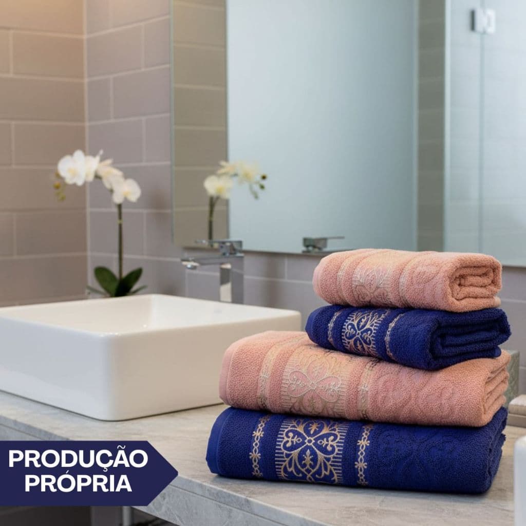 Kit 4 Toalhas Munique 2 Banho + 2 Rosto Algodão Felpuda Jacquard Alta Absorção