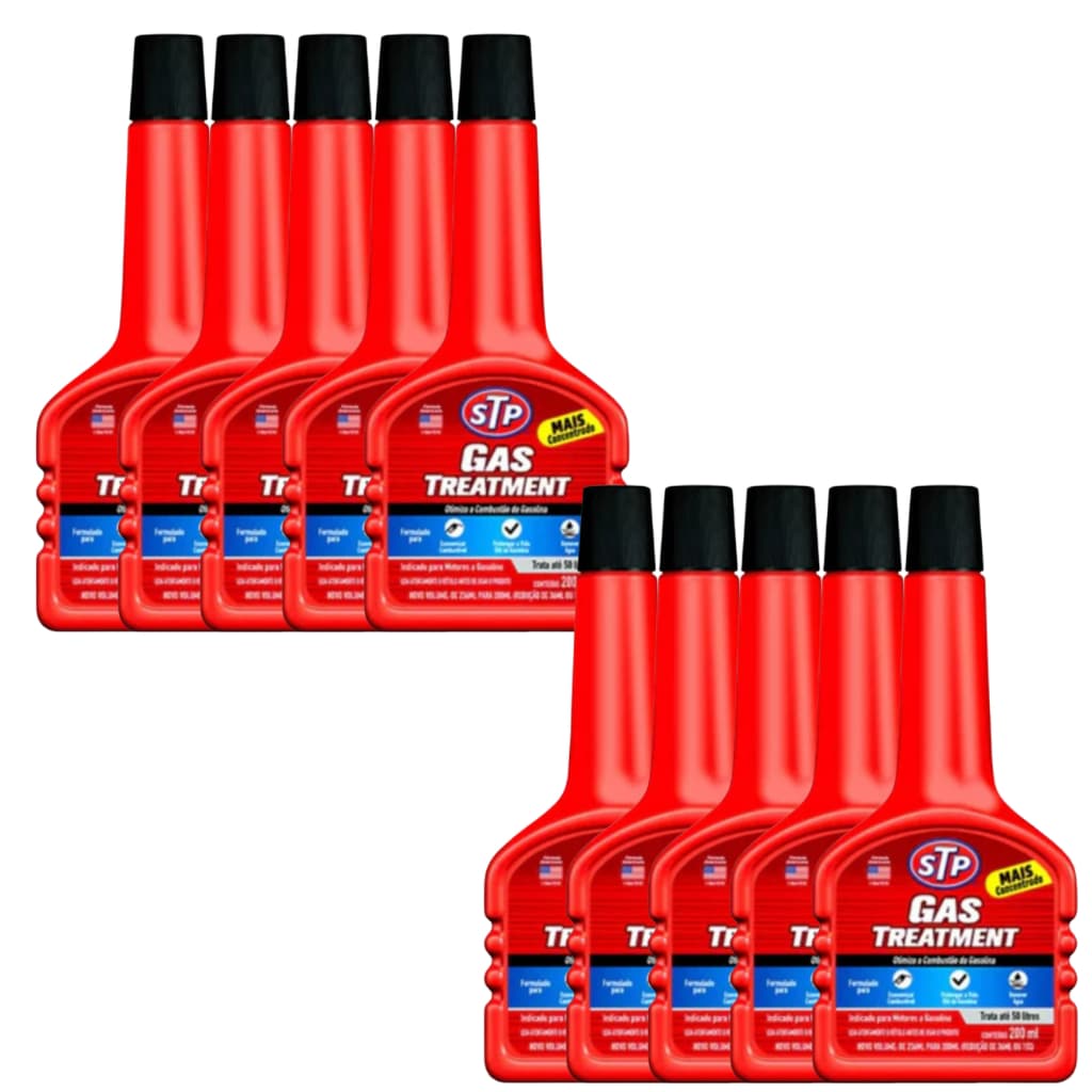Kit 10 Aditivos STP Gas Treatment Gasolina Limpeza Sistema Combustível Melhora Desempenho