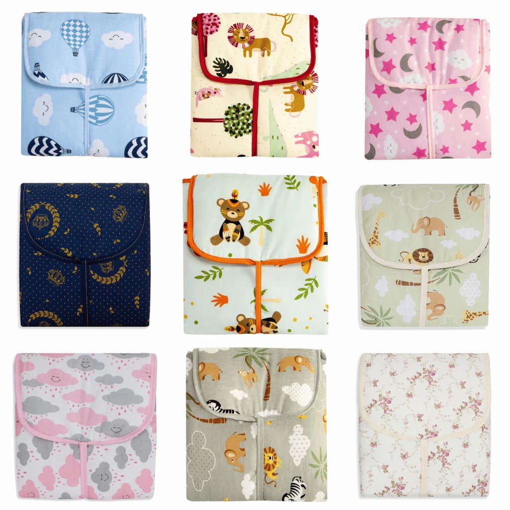 Trocador de Fralda Portátil com Bolsos 100% Algodão Estampado Impermeável e DobráveL Acolchoado